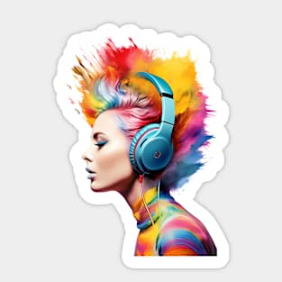 Harmonious Passion: Vibrant Portrait of Musical Embrace Sticker